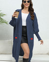 Lantern Sleeve Open Front Pocketed Cardigan