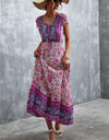 V-Neck Short Sleeve Printed Maxi Dress