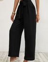 Belted Pleated Waist Wide Leg Pants