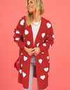 Heart Graphic Open Front Cardigan with Pockets