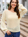 Round Neck Openwork Long Sleeve Knit Top