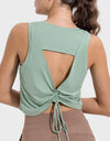 Drawstring Cutout Round Neck Active Tank