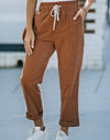 Drawstring Waist Corduroy Pants with Pockets