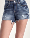 RISEN Mid Rise Raw Hem Denim Shorts