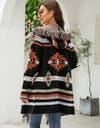 Fringe Geometric Hooded Long Sleeve Cardigan