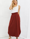 Zenana It's My Time Full Size Side Scoop Scrunch Skirt in Dark Rust