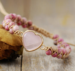 Rose Quartz Heart Beaded Bracelet