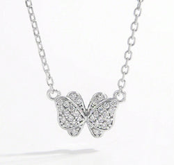 925 Sterling Silver Zircon Butterfly Pendant Necklace
