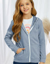 Girls Zip-Up Drawstring Hooded Jacket with Pockets