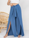 Plus Size Tied Slit Wide Leg Pants