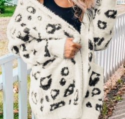 Leopard Open Front Cardigan with Pockets