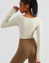 Scoop Neck Thumbhole Sleeve Cropped Sports Top