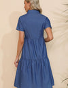 Short Sleeve Collared Button Down Denim Dress