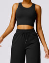 Round Neck Wide Strap Cropped Active Tank