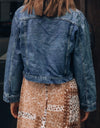 Button Up  Collared Neck Distressed Denim Jacket