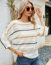 Eyelet Striped Round Neck Knit Top