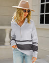 Angel Wings Two-Tone Long Sleeve Zip-Up Knit Top