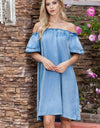 Off-Shoulder Knee-Length Denim Dress