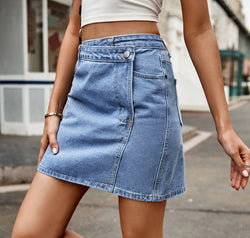 Asymmetrical Denim Mini Skirt
