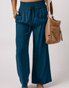 Drawstring Smocked Waist Wide Leg Pants