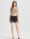 BAYEAS Stepped Waist Raw Hem Denim Shorts