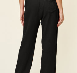 Double Take Full Size Texture Drawstring Straight Pants