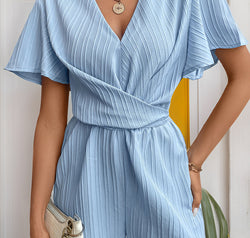 Perfee Tied V-Neck Short Sleeve Romper