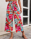 Floral Tie Belt Wide Leg Pants