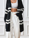 Striped Open Front Dropped Shoulder Cardigan