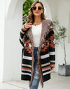 Fringe Geometric Hooded Long Sleeve Cardigan