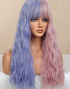 13*1" Full-Machine Wigs Synthetic Long Wave 26" in Blue/Pink Split Dye