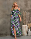 Floral Spaghetti Strap Cold-Shoulder Slit Maxi Dress