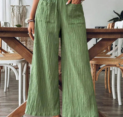 Pocketed Elastic Waist Wide Leg Pants