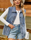 Sleeveless Collared Neck Denim Top with Pockets