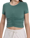 Ruched Round Neck Short Sleeve Active T-Shirt