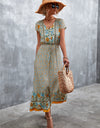 V-Neck Short Sleeve Printed Maxi Dress