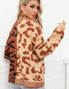 Leopard Button Front Ribbed Trim Cardigan