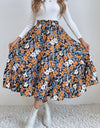 Printed Ruffle Hem Midi Skirt