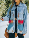 Collared Neck Dropped Shoulder Denim Jacket