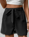 Tie Belt Lace Trim Shorts