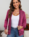 Waffle-knit Pocketed Open Front Cardigan