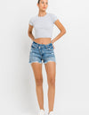 Lovervet Stepped Waist Raw Hem Denim Shorts