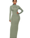 Mock Neck Long Sleeve Maxi Slim Dress