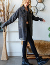 Veveret Button Up Distressed Frayed Hem Denim Jacket