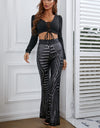 Double Take Sequin High Waist Flared Pants