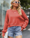 Round Neck Drop Shoulder Long Sleeve Sweater