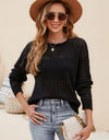 Round Neck Openwork Dropped Shoulder Knit Top