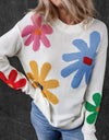 Flower Round Neck Dropped Shoulder Sweater