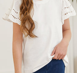 Round Neck Flutter Sleeve T-Shirt