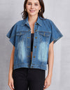 Pocketed Button Up Short Sleeve Denim Top